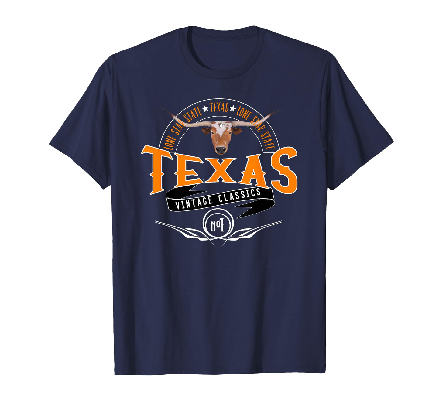 Vintage Classic Style Texas Lone Star Longhorn Design T-Shirt