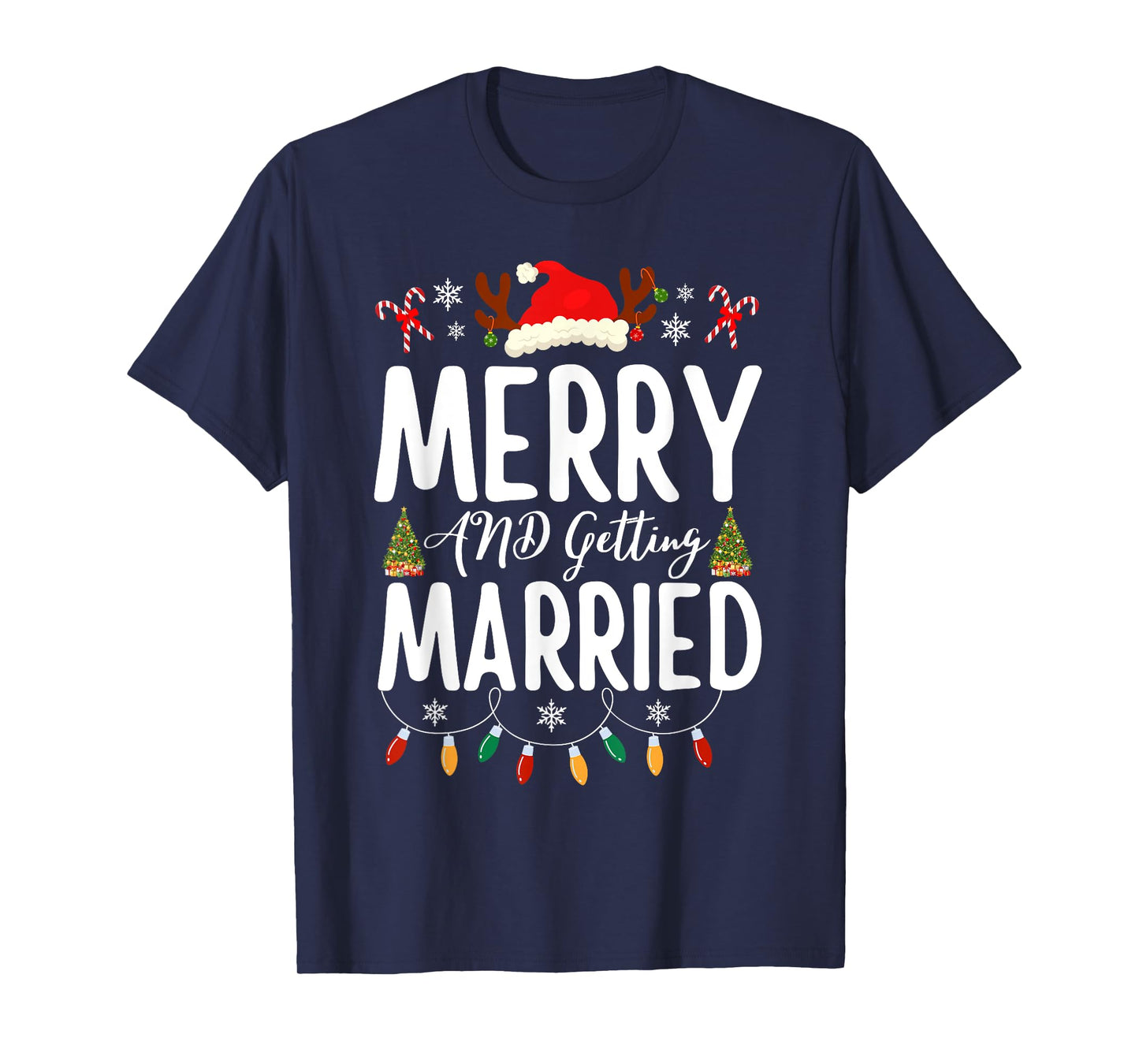 Merry and Getting Married Couples Christmas Pjs Pajamas T-Shirt