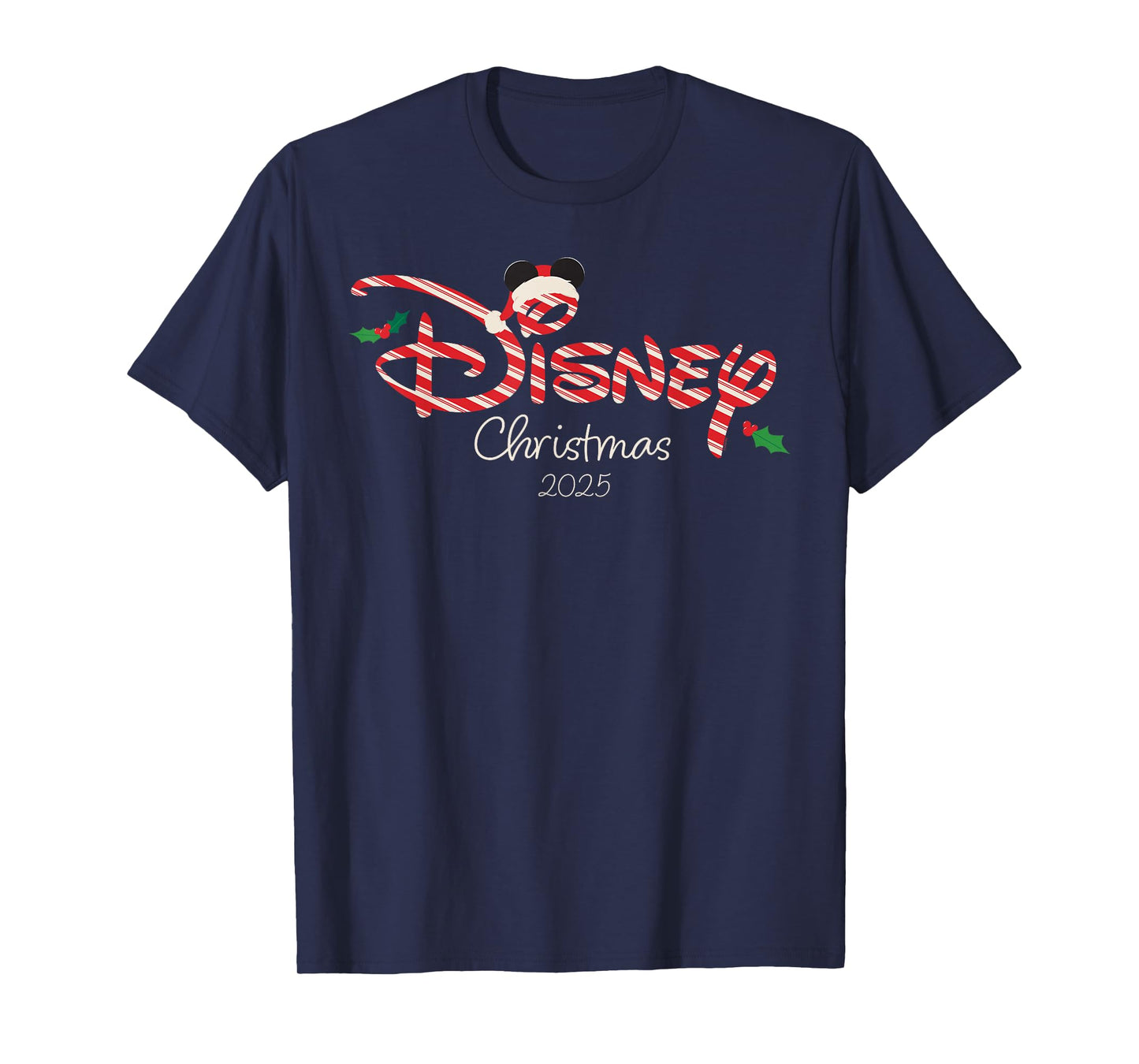 Disney Christmas 2025 Candy Cane Script Logo Holiday Trip T-Shirt