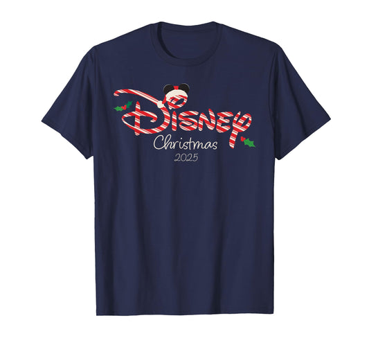 Disney Christmas 2025 Candy Cane Script Logo Holiday Trip T-Shirt