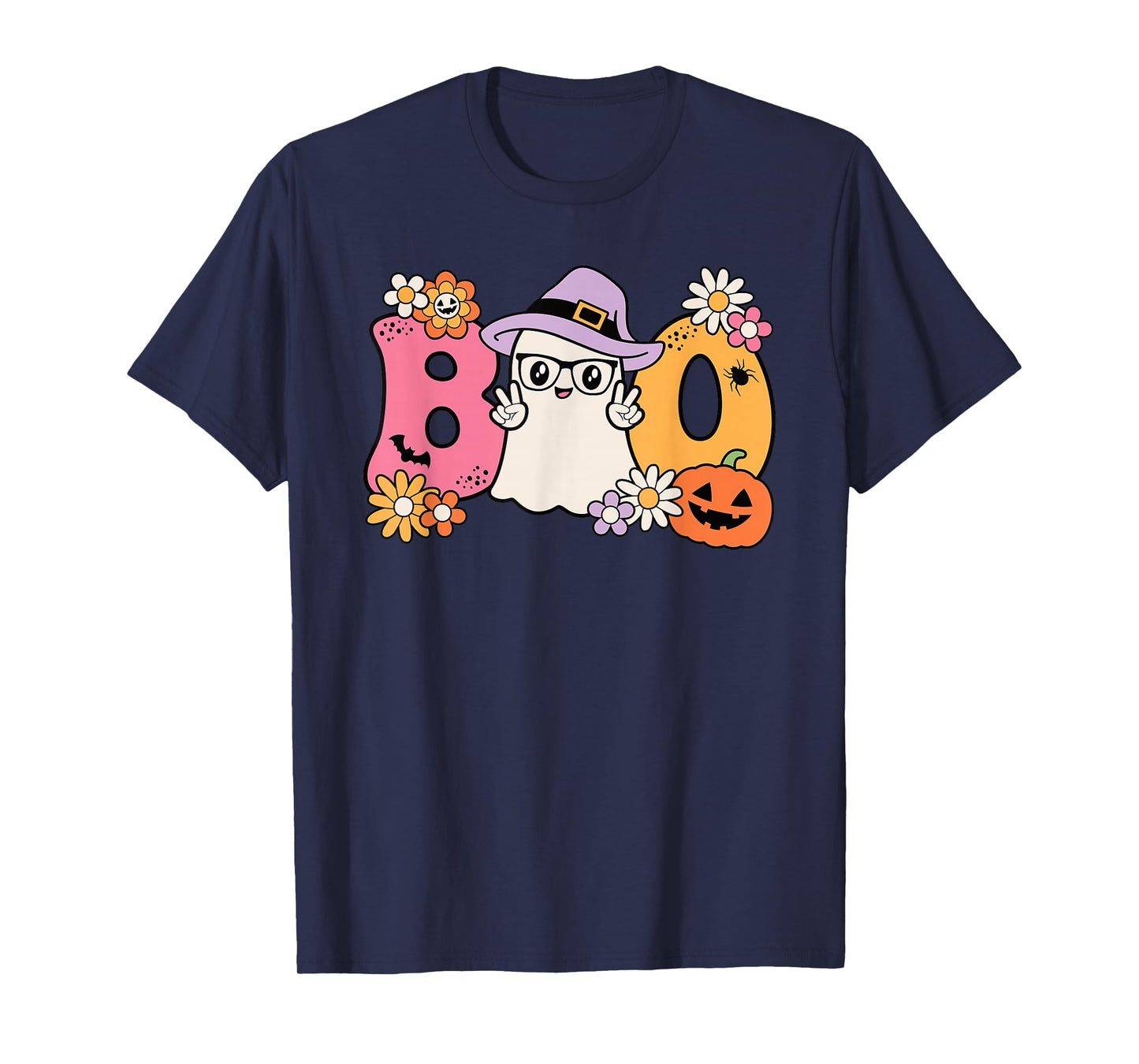 Groovy Boo Halloween Costume Ghost Pumpkin Women Girls Kids T-Shirt