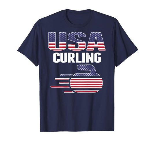 USA Team Curling Rock Jersey American Flag Winter Sport Gift T-Shirt for Women Kids Men