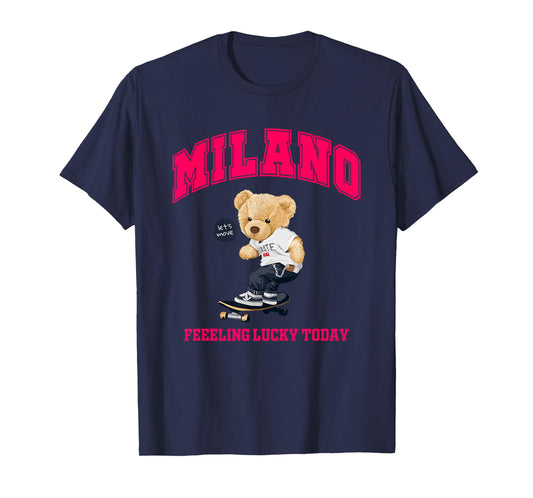 Cool Milan Italy Teddy Bear Illustration Graphic Cartoon T-Shirt