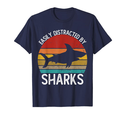 Easily Distracted By Sharks Shirts Vintage Shark T-Shirt