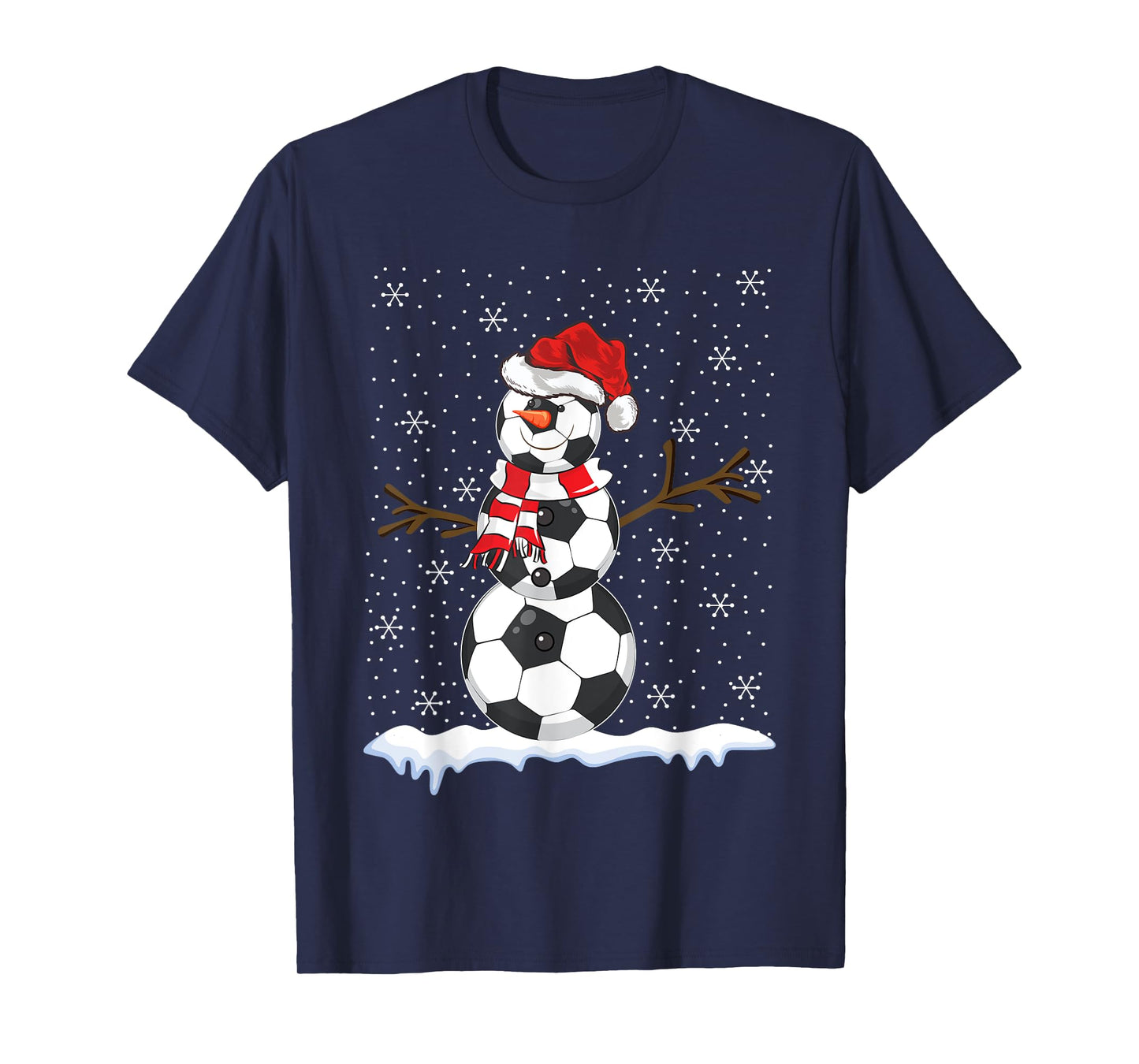 Ugly Sweater Style Snowman Soccer Ball Christmas T-Shirt