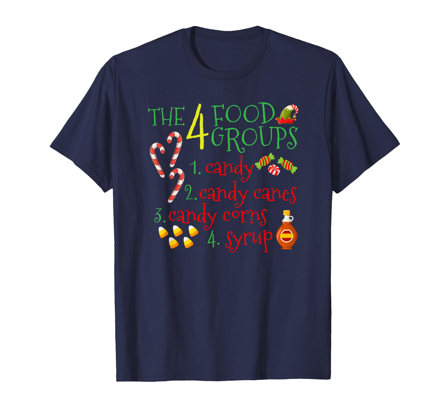 The 4 Elf Food Groups Funny Christmas Candy Cane T-Shirt