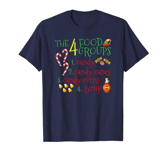 The 4 Elf Food Groups Funny Christmas Candy Cane T-Shirt
