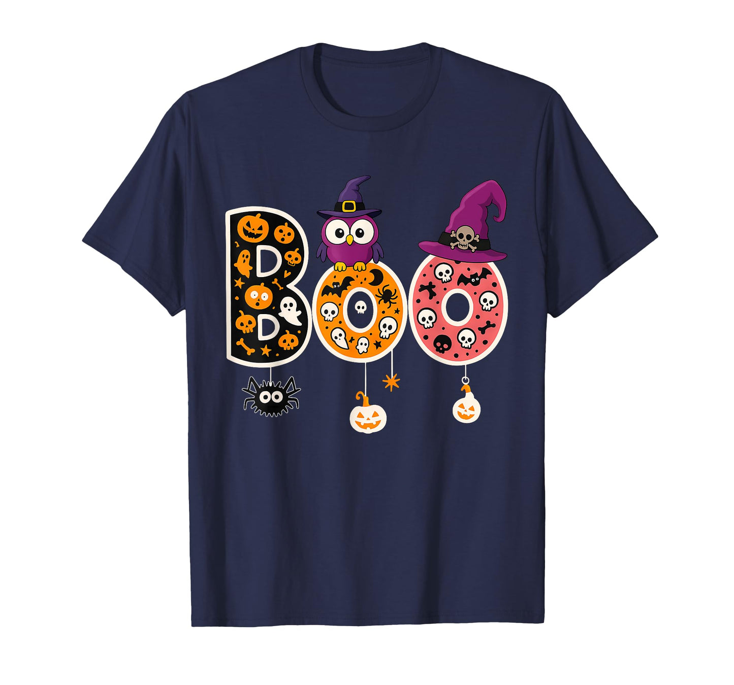 Boo Halloween Costume Spiders Ghosts Pumkin Witch Hat T-Shirt