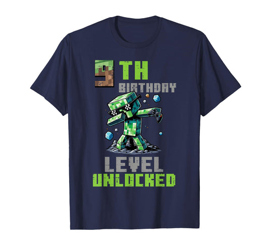 9th Birthday Level Unlocked Pixel Dab 9 Bday Gamer Boys Kids T-Shirt