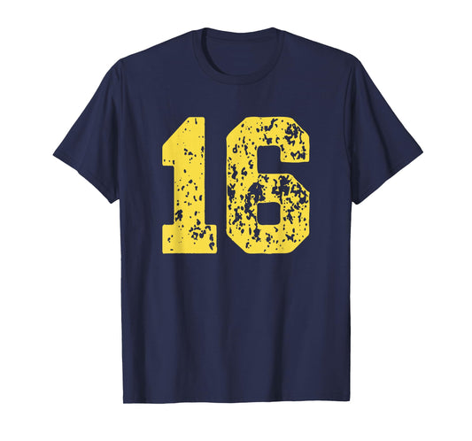 Number 16 Yellow Best Classic College Style Birthday T-Shirt