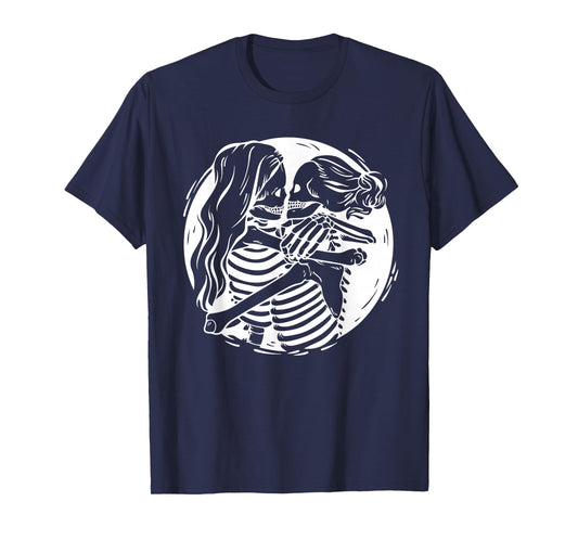 Happy Halloween Funny Skeleton Lesbian Couple Spooky Season T-Shirt