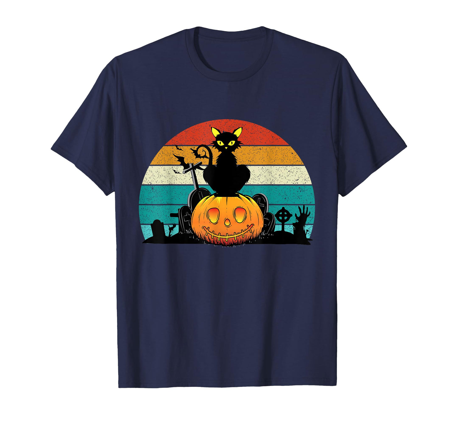 Vintage Scary Halloween Black Cat Costume Retro Moon Cat T-Shirt