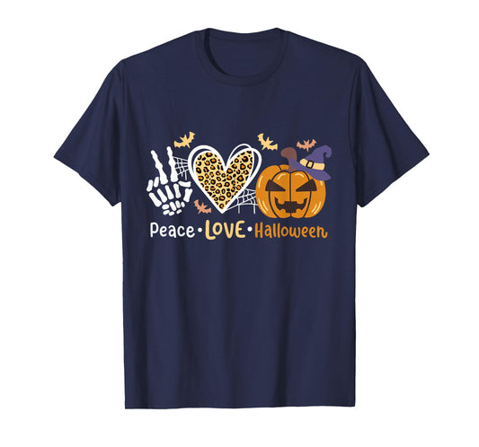 Peace Love Halloween Costume Pumpkin Leopard Heart Party T-Shirt