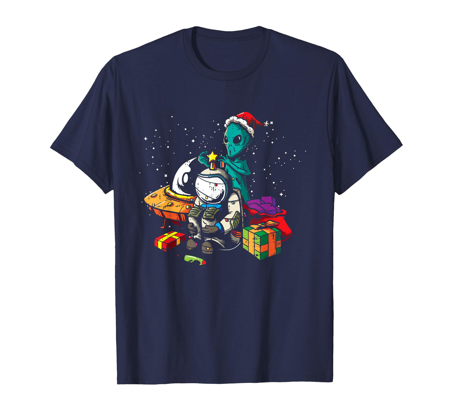 Alien Astronaut Christmas Tree Pajama Funny Space UFO X-Mas T-Shirt