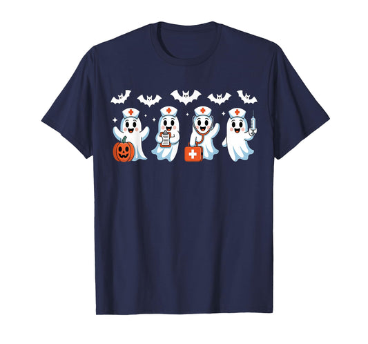 Ghost Nurses Halloween Crew Funny Costume Scrub Top Women T-Shirt