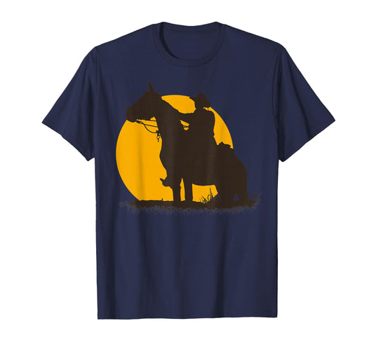 Lone Cowboy Rancher Ranger & Horse Western American Sunset T-Shirt