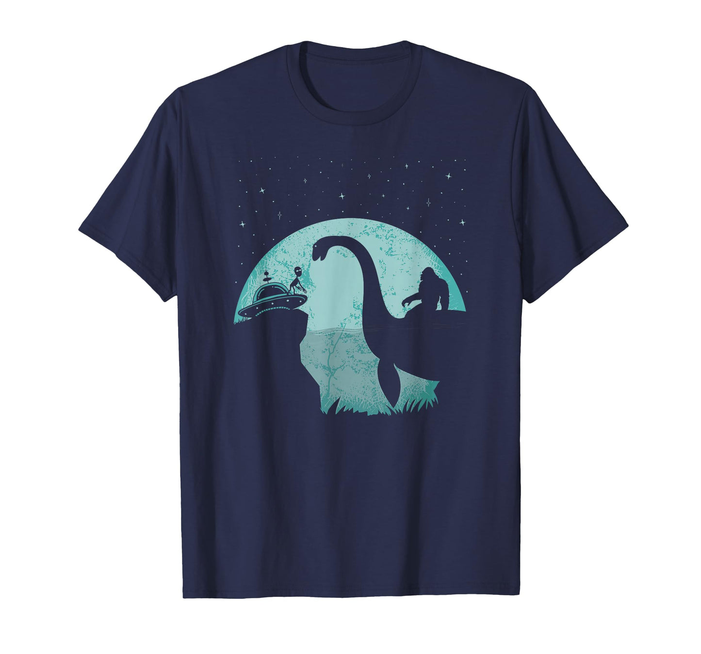 Bigfoot Riding Loch Ness Monster Sasquatch Ufo Abduction T-Shirt