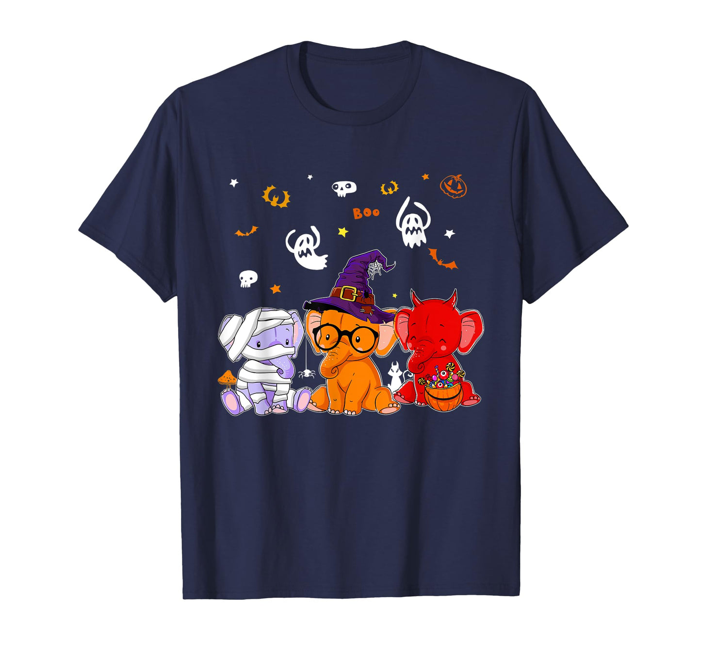 Cute Elephants In Mummy Wicked Witches Devil Halloween T-Shirt