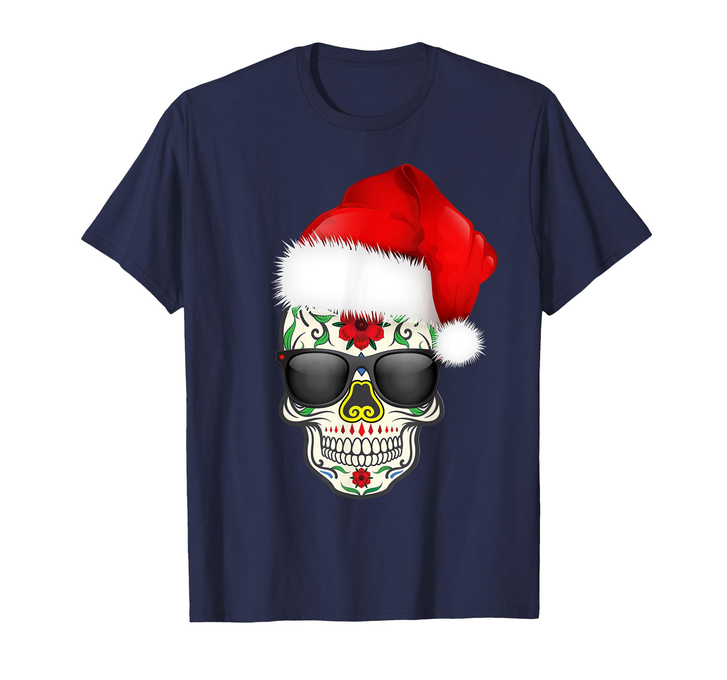 Christmas Hat Santa Day Of The Dead Sugar Skull Party Shirt T-Shirt