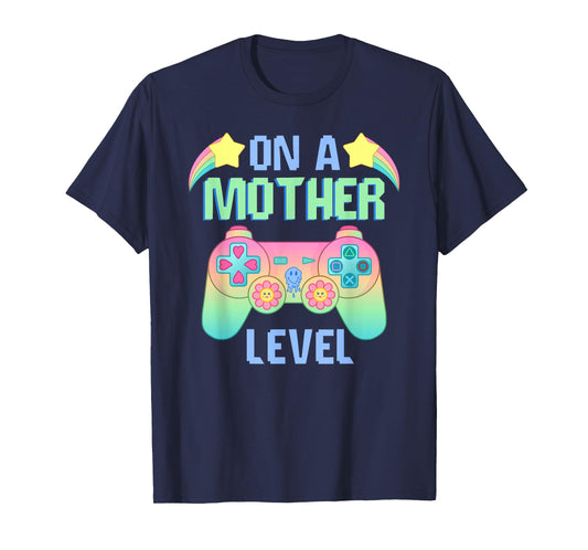 Funny Mothers Day On A Mother Level Gamer Mom Retro Gaming T-Shirt