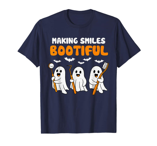 Dentist Smiles Bootiful Ghost Halloween Costume Dental Funny T-Shirt