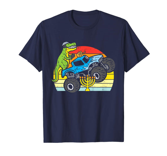 Kids Trex Dino Monster Truck Menorah Boys Hanukkah Toddler Kids T-Shirt