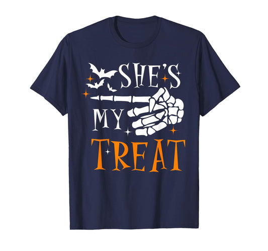 She's My Treat Skeleton Hand Spooky Season Halloween Couples T-Shirt