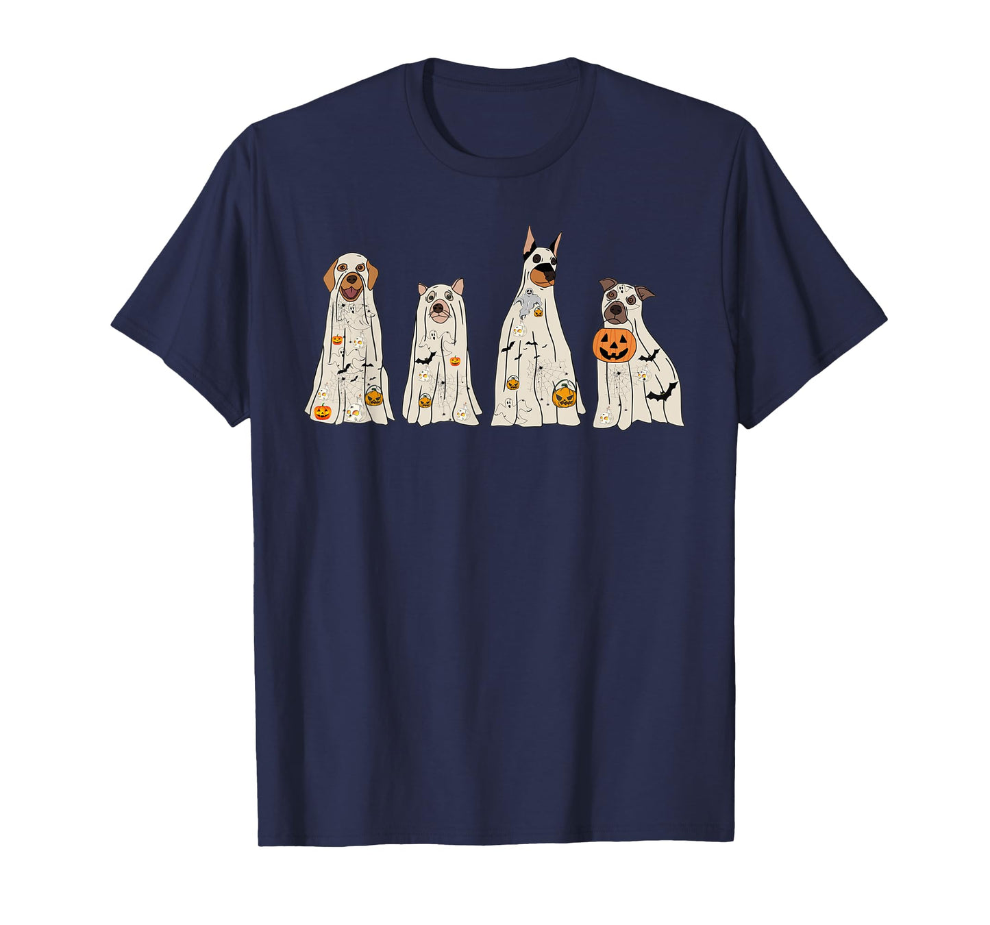 Halloween Ghost Dogs, Dog Treat Or Treating Pumpkin Funny T-Shirt