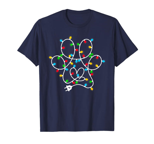 Dog Paw Print Christmas Tree Lights Merry Christmas Pajamas T-Shirt