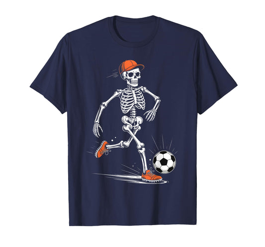 Funny Skeleton Soccer Men Boys Kids Halloween Costume T-Shirt