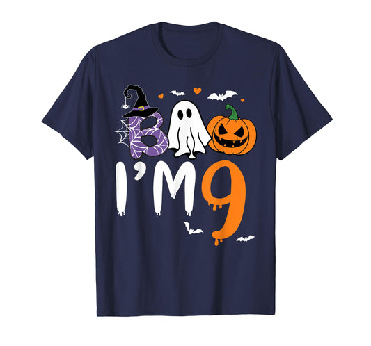 Boo I'm 9 Year Old Ghost 9th Birthday Boy Halloween Costume T-Shirt