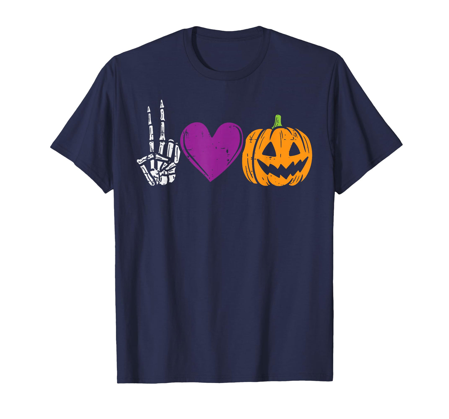 Skeleton Peace Heart Pumpkin Funny Halloween Men Women Kids T-Shirt