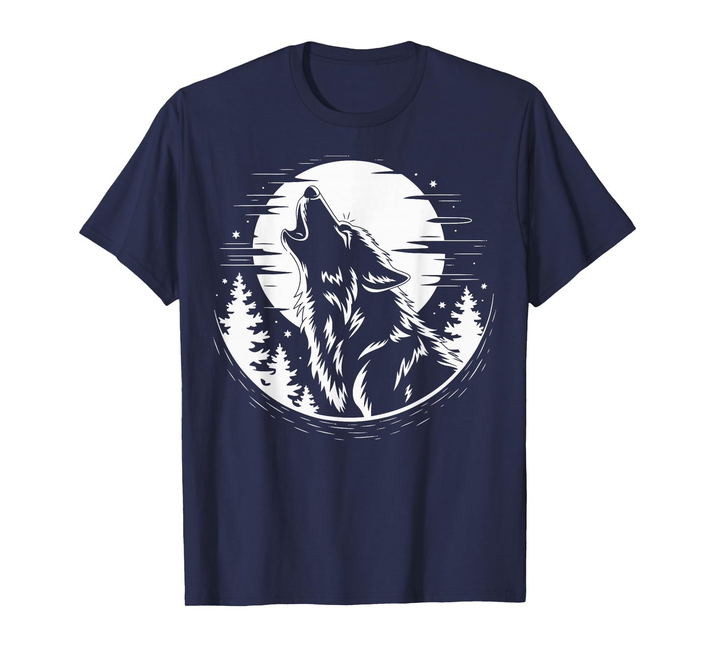 Wolf Howling Moon Forest Retro Nature Camper T-Shirt