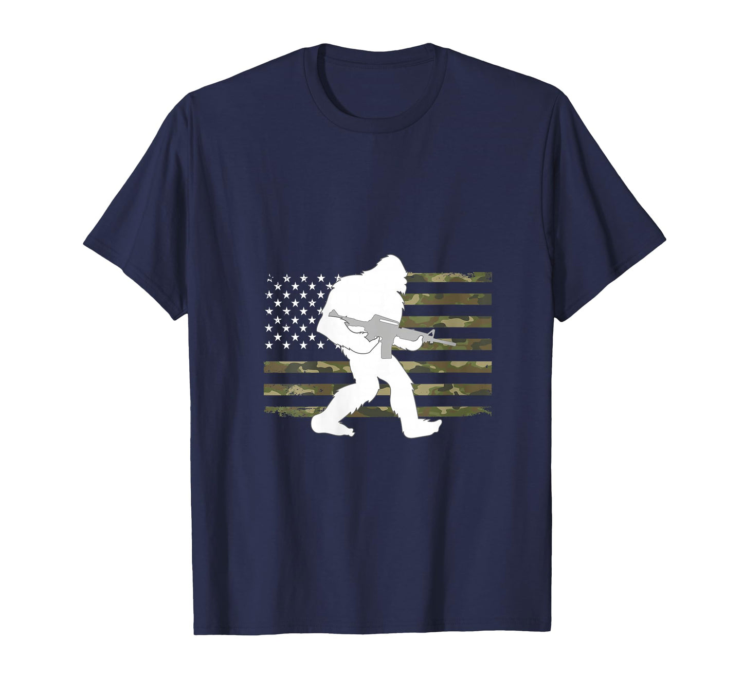 Womens Bigfoot Gun Owner Camo US American Flag Sasquatch AR15 Rifle V-Neck T-Shirt