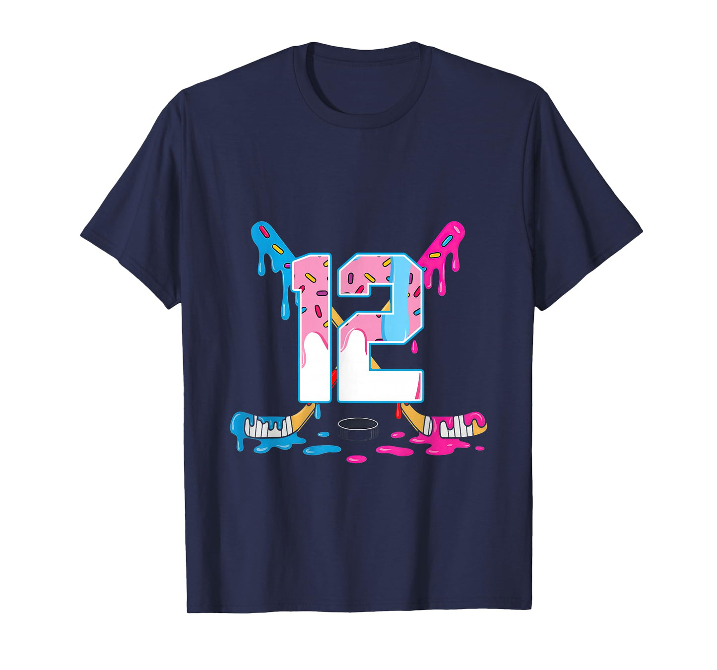 Hockey 12 Years Old Ice Cream Drip 12th Birthday Kids Gift T-Shirt