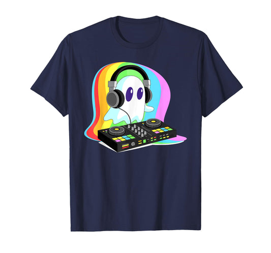 House Music Ghost DJ Optical Illusion Edm Halloween Rave DJ T-Shirt
