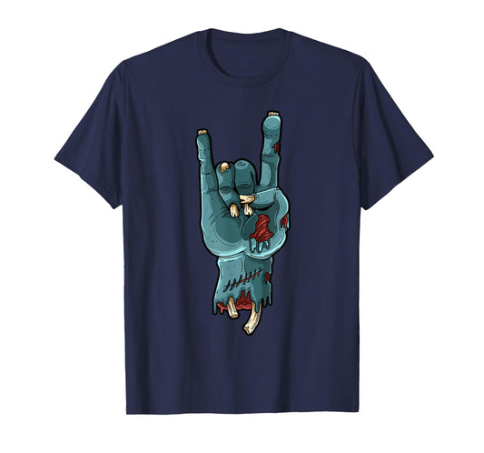 Zombie Hand Funny Halloween Rocker Rock Easy Cosplay Costume T-Shirt