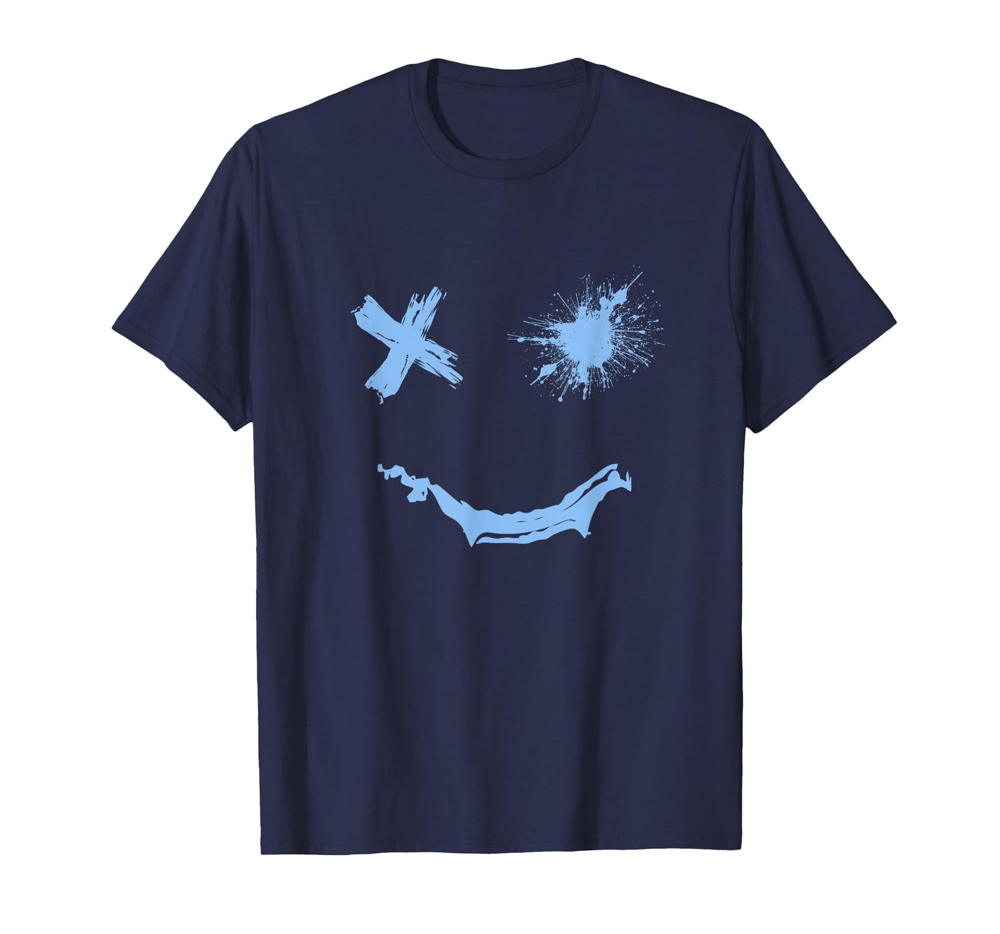 Blue Grunge Smile Blue Color Graphic T-Shirt