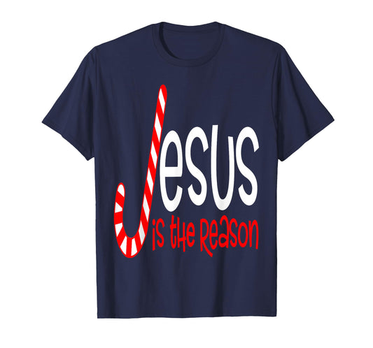 Jesus Is The Reason Christian Religious Christmas Candy Cane T-Shirt