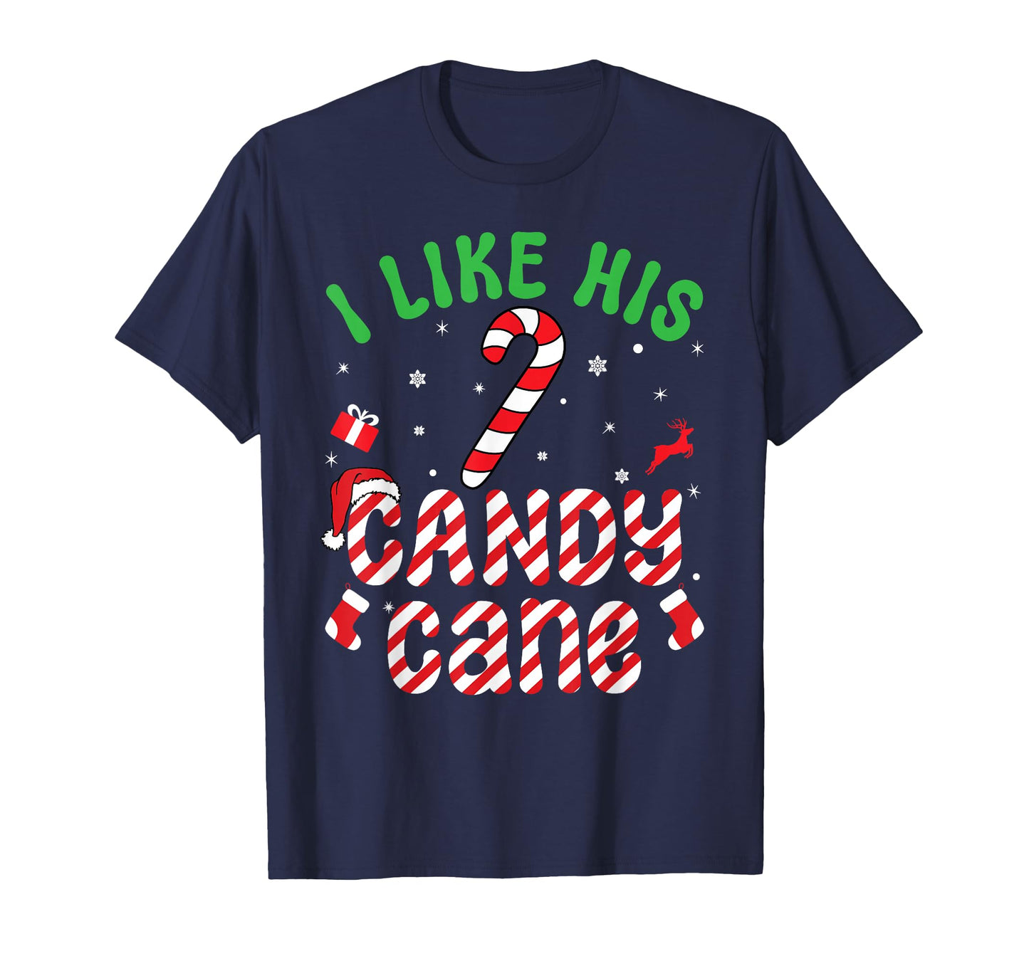I Like His Candy Cane Funny Christmas Couples Matching T-Shirt