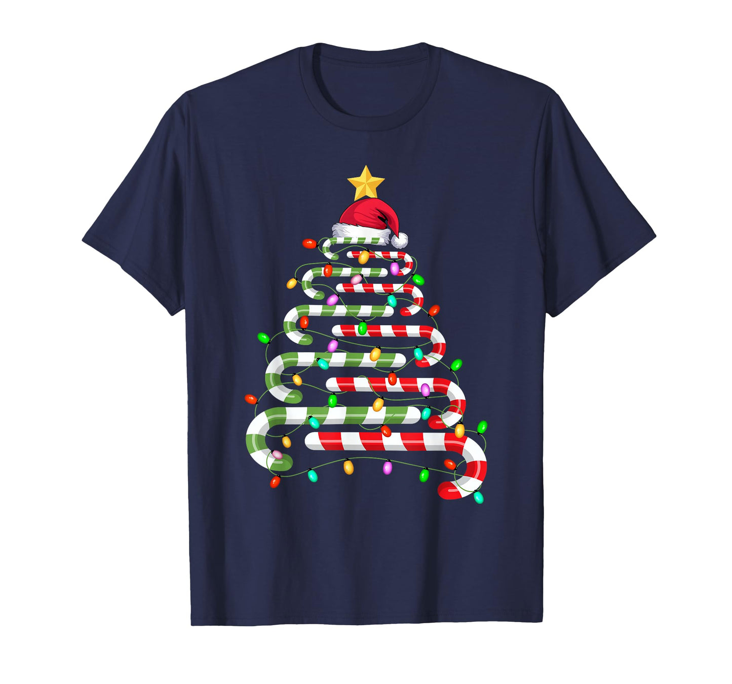 Candy Cane Christmas Tree Lights Men Women Kids Xmas T-Shirt