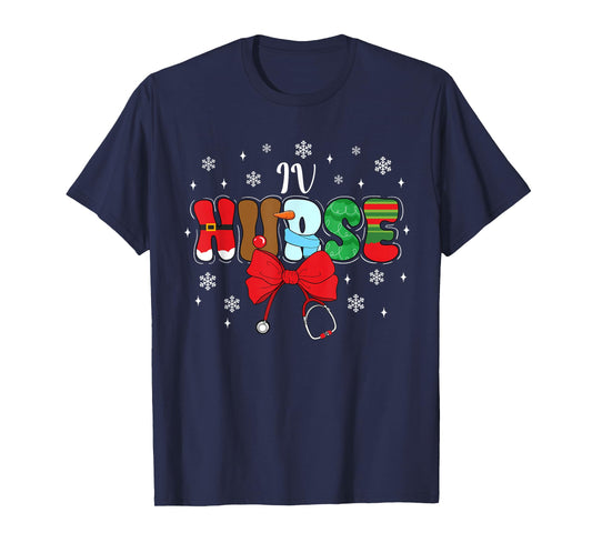 IV Nurse Bow Stethoscope Santa Cute Christmas T-Shirt