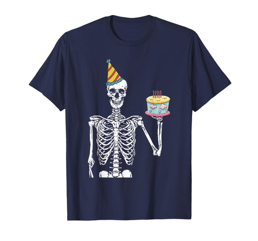 Skeleton Birthday Party Lazy Halloween Costume Funny Skull T-Shirt