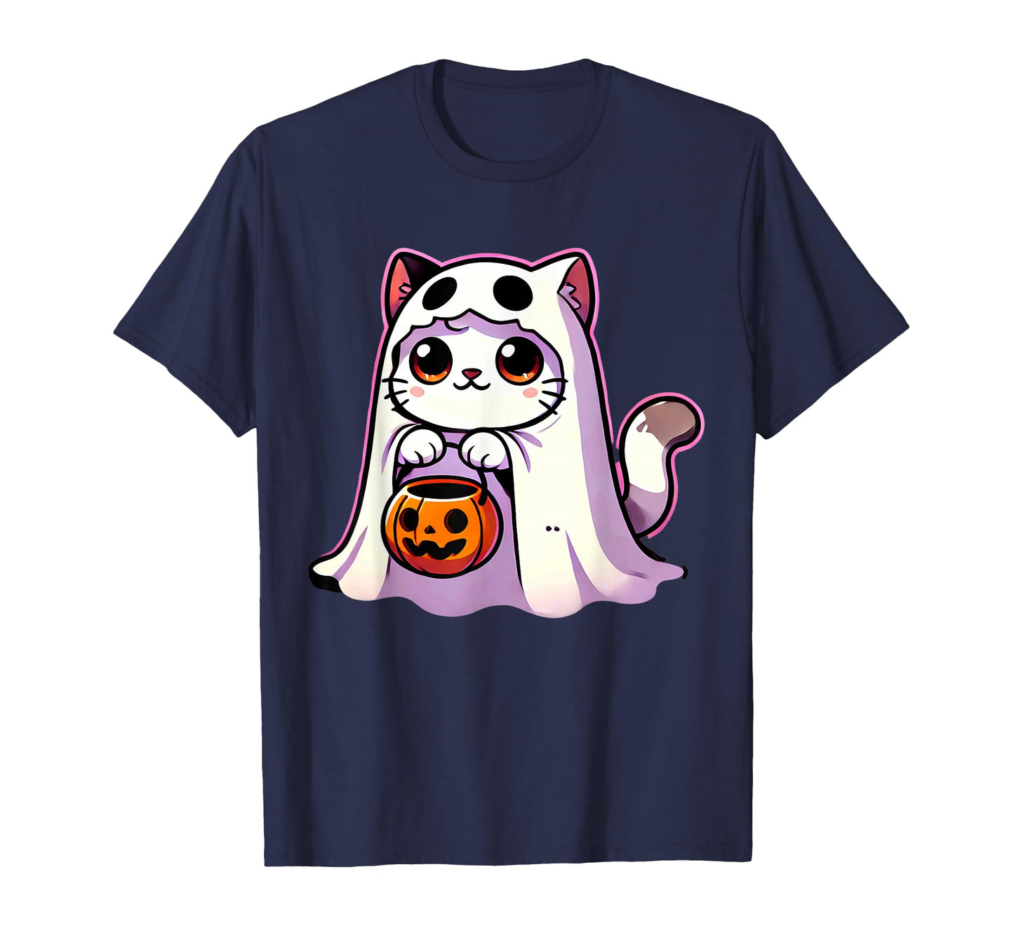 Cat Ghost Halloween Cute Kitty Men Women Kids T-Shirt