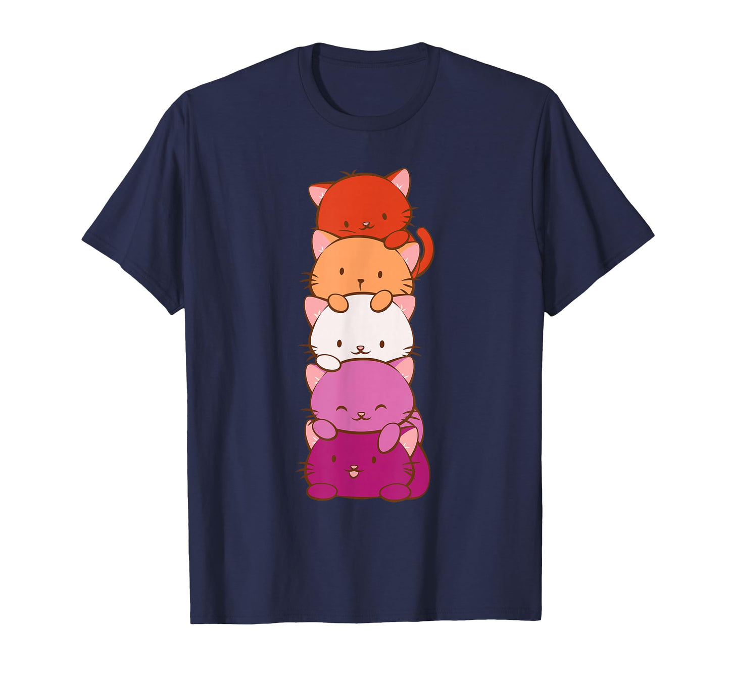 Orange Pink Lesbian Pride Flag Cute Kawaii Cat T-Shirt