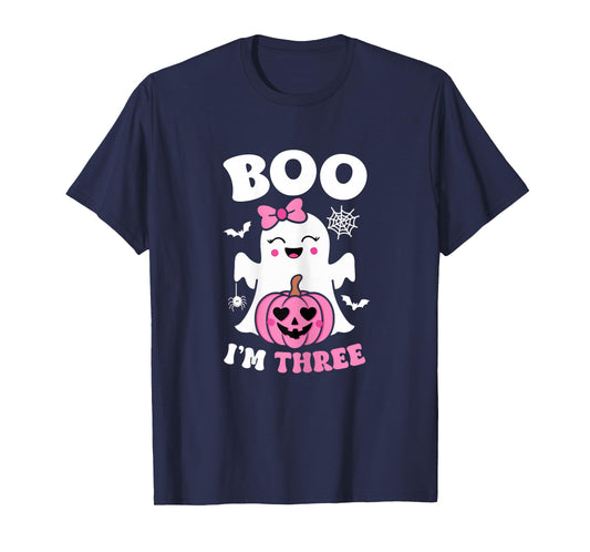 Ghost Boo I'm Three Year 3rd Birthday Girls Halloween Groovy T-Shirt
