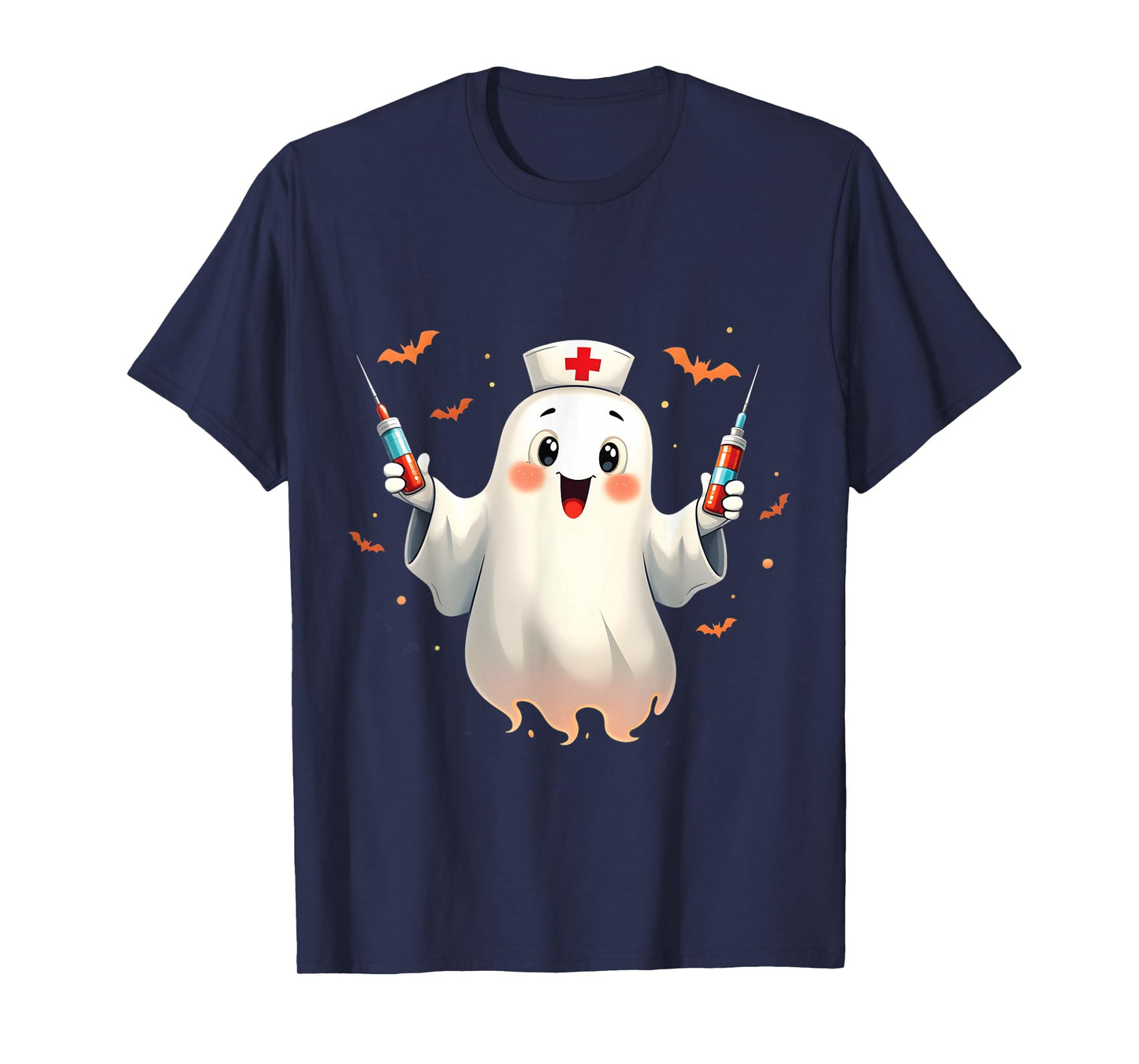 Spooky Halloween Nurse Ghost Holding Syringes T-Shirt