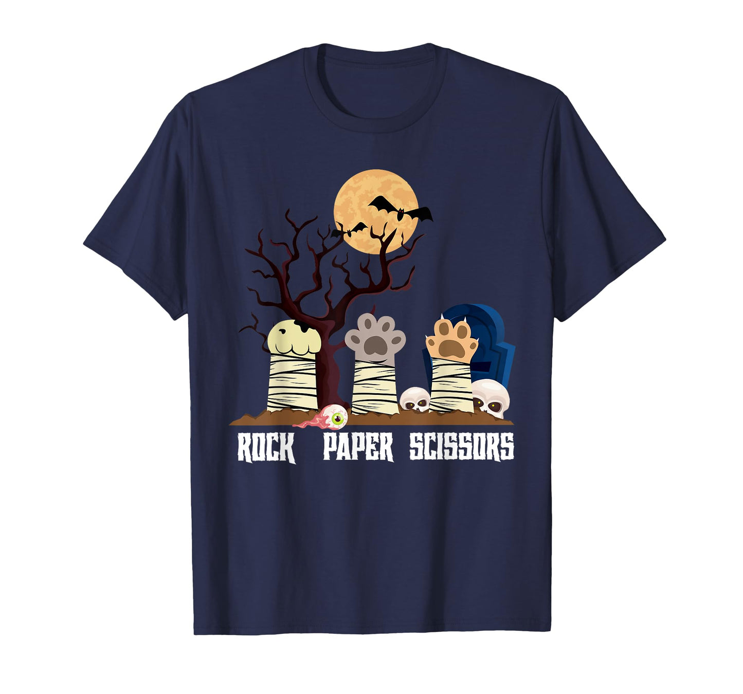 Rock Paper Scissors Animal Meme Halloween Zombie Cat Men Women Kids T-Shirt