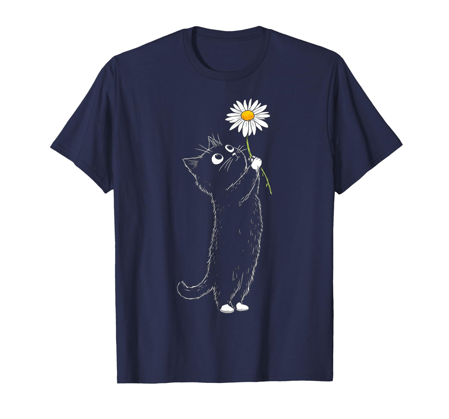 Cat Holding Flower Drawing Cute Artwork Animal Graphic Cat T-Shirt