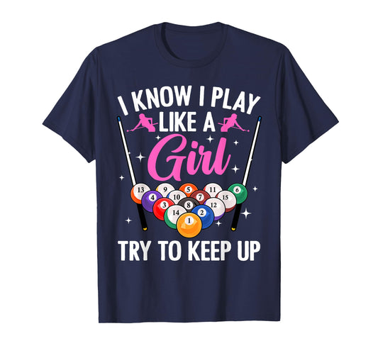 Funny Billiards Design For Women Girls Pool Billiard Player T-Shirt